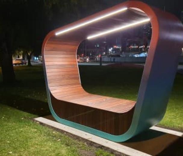 Abstract seating structure at night